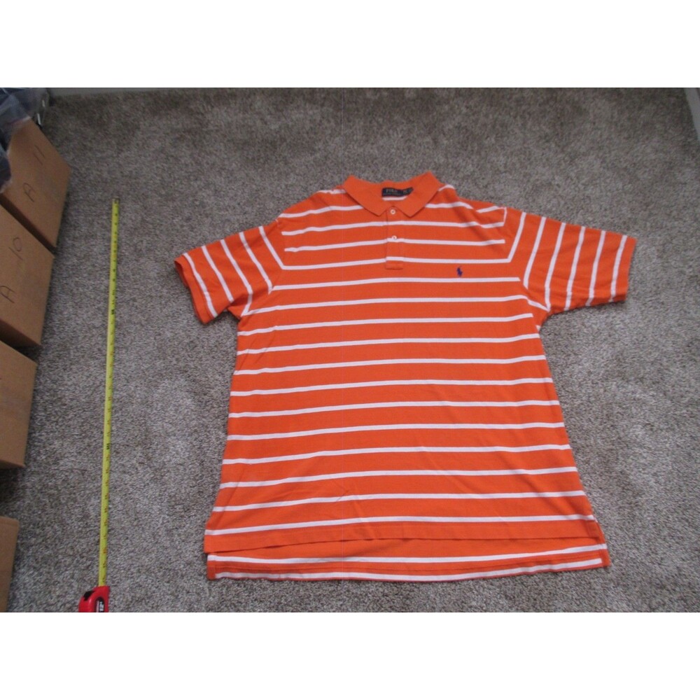 Polo Ralph Lauren Men's Orange/White Striped Short Sleeve Polo Shirt 3XLT